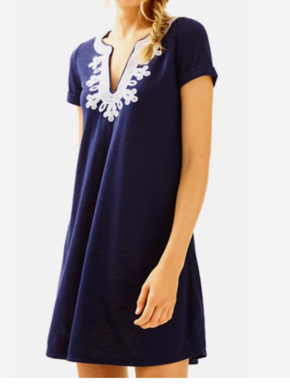 Lilly Pulitzer Maisy Dress in True Navy w/Embroidered White V-Neck XL - EUC - Picture 2 of 5